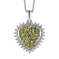 Italian Natural Vesuvianite and White Zircon Heart Pendant Necklace 20 Inches in Platinum Over Sterling Silver 1.10 ctw - Sticky add to cart bar