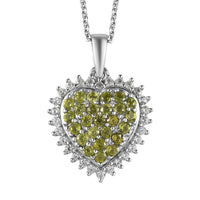 Italian Natural Vesuvianite and White Zircon Heart Pendant Necklace 20 Inches in Platinum Over Sterling Silver 1.10 ctw