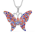 Abalone Shell and Multi Color Austrian Crystal Double Side Butterfly Pendant Necklace 24-26 Inches in Silvertone - Sticky add to cart bar