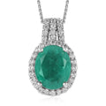 Emeraldine Quartz (Triplet) and White Zircon Halo Pendant Necklace 20 Inches in Platinum Over Sterling Silver 4.75 ctw - Sticky add to cart bar