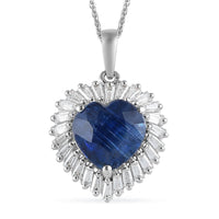 TLV Kashmir Kyanite, Moissanite Heart Halo Pendant Necklace (20 Inches) in Platinum Over Sterling Silver 5.35 ctw