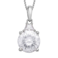 Emperor cut Moissanite Pendant Necklace 18 Inches in Rhodium Over Sterling Silver 1.90 ctw