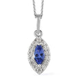 AAA Tanzanite and Natural White Zircon Halo Pendant Necklace 20 Inches in Platinum Over Sterling Silver 0.85 ctw - Sticky add to cart bar