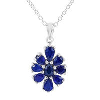 Tanzanian Blue Spinel (DF) Floral Pendant Necklace 18 Inches in Platinum Over Sterling Silver 1.60 ctw