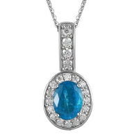 Malgache Neon Apatite and Moissanite Halo Pendant Necklace 20 Inches in Platinum Over Sterling Silver 1.60 ctw
