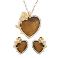 Lapis Lazuli, Simulated Diamond Heart Earrings and Pendant Necklace 20-22 Inches in Silvertone 6.00 ctw - Sticky add to cart bar