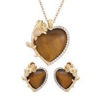 Lapis Lazuli, Simulated Diamond Heart Earrings and Pendant Necklace 20-22 Inches in Silvertone 6.00 ctw