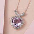 Rose De France Amethyst and White Zircon Pendant Necklace 20 Inches in Vermeil Rose Gold Over Sterling Silver 11.60 ctw - Sticky add to cart bar