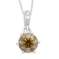 Olive Green and White Moissanite Pendant Necklace 18 Inches in Rhodium Over Sterling Silver 1.00 ctw