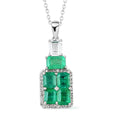 AAA Kagem Emerald and Multi Gemstone Pendant Necklace 18 Inches in Rhodium Over Sterling Silver 3.10 ctw - Sticky add to cart bar