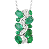 AAA Kagem Emerald and White Zircon Pendant Necklace 18 Inches in Rhodium Over Sterling Silver 3.85 ctw