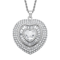 White Austrian Crystal Heart Pendant Necklace 28-30 Inches in Silvertone