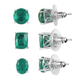 Emeraldine Quartz (Triplet) Solitaire Stud Set of 3 Earrings in Platinum Over Sterling Silver 15.90 ctw - Sticky add to cart bar