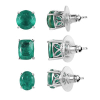 Emeraldine Quartz (Triplet) Solitaire Stud Set of 3 Earrings in Platinum Over Sterling Silver 15.90 ctw
