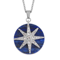 Lapis Lazuli and Austrian Crystal Pendant Necklace 20 Inches in Stainless Steel 10.00 ctw