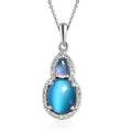 Aurora Moonstone (D) and White Zircon Pendant Necklace 20 Inches in Platinum Over Sterling Silver 4.25 ctw - Sticky add to cart bar