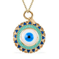 14K Yellow Gold Blue Enamel Evil Eye Protector Coin Pendant with Necklace 16-18 Inches 1.70 Grams - Sticky add to cart bar