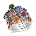 Set of 5 Multi Gemstone Stackable Ring in Platinum Over Sterling Silver (Size 5.0) (10.50 g) 4.00 ctw - Sticky add to cart bar