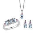 Premium Mangoro Aquamarine and Madagascar Pink Sapphire Ring , Earrings and Pendant Necklace 20 Inches in Platinum Over Sterling Silver 2.00 ctw - Sticky add to cart bar