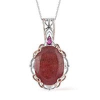 Tanzanian Natronite and Orissa Rhodolite Garnet Pendant Necklace 20 Inches in Vermeil Rose Gold and Platinum Over Sterling Silver 14.15 ctw
