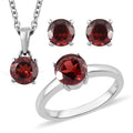 Mozambique Garnet Solitaire Stud Earrings, Ring and Pendant Necklace 20 Inches in Stainless Steel 3.00 ctw - Sticky add to cart bar
