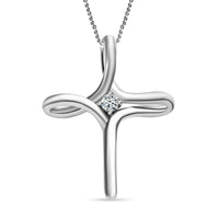 Moissanite Cross Pendant Necklace (20 Inches) in Platinum Over Sterling Silver (7.80 g) 0.20 ctw