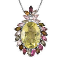 Ouro Verde Quartz and Multi-Tourmaline Pendant Necklace 20 Inches in Platinum Over Sterling Silver 7.50 ctw