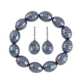 Tahitian Color Shell Pearl Beaded Stretch Bracelet and Earrings in Stainless Steel - Sticky add to cart bar