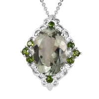 AAA Montezuma Prasiolite and Chrome Diopside Pendant Necklace 20 Inches in Platinum Over Sterling Silver 5.75 ctw