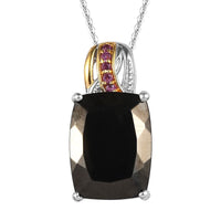 Elite Shungite and Rhodolite Garnet Pendant Necklace 20 Inches in Vermeil YG & Platinum Over Sterling Silver 5.85 ctw