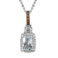 Premium Espirito Santo Aquamarine, Brown and White Zircon Halo Pendant Necklace (20 Inches) in Platinum Over Sterling Silver