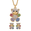 Multi Color Austrian Crystal Teddy Bear Necklace 20 Inches and Earrings in Goldtone - Sticky add to cart bar