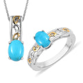 American Natural Sleeping Beauty Turquoise Solitaire Ring and Pendant Necklace 20 Inches in Vermeil Yellow Gold and Platinum Over Sterling Silver 1.40 ctw - Sticky add to cart bar