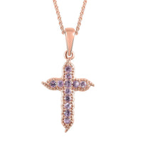 Madagascar Purple Sapphire Cross Pendant Necklace 20 Inches in Vermeil Rose Gold Over Sterling Silver 0.35 ctw