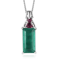 Emeraldine Quartz (Triplet) and Orissa Rhodolite Garnet Pendant Necklace 20 Inches in Platinum Over Sterling Silver 5.15 ctw