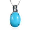 Sleeping Beauty Turquoise, Blue and White Diamond Pendant Necklace 20 Inches in Platinum Over Sterling Silver 5.10 ctw - Sticky add to cart bar