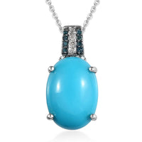 Sleeping Beauty Turquoise, Blue and White Diamond Pendant Necklace 20 Inches in Platinum Over Sterling Silver 5.10 ctw