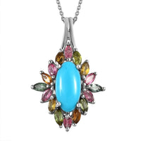 Sleeping Beauty Turquoise and Multi-Tourmaline Pendant Necklace 20 Inches in Platinum Over Sterling Silver 3.40 ctw