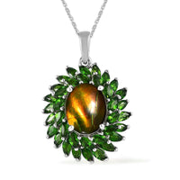 Boulder Opal Triplet and Multi Gemstone Cocktail Pendant Necklace 20 Inches in Platinum Over Sterling Silver 5.00 ctw