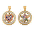 Simulated Multi Color Diamond, Enameled Set of 2 Star & Crescent Moon Pendant in Goldtone 0.70 ctw - Sticky add to cart bar