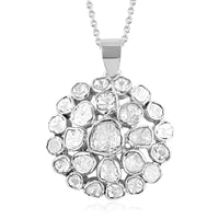 Polki Diamond Floral Pendant Necklace 20 Inches in Platinum Over Sterling Silver 2.00 ctw