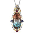 Aqua Terra Costa Quartz (Triplet) and Multi Gemstone Pendant Necklace 20 Inches in Vermeil YG and Platinum Over Sterling Silver 9.75 ctw - Sticky add to cart bar
