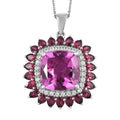 African Lilac Quartz (Triplet) and Multi Gemstone Double Halo Pendant Necklace 20 Inches in Platinum Over Sterling Silver 15.40 ctw - Sticky add to cart bar