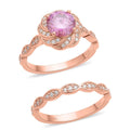Pink and White Moissanite Set of 2 Ring in Vermeil Rose Gold Over Sterling Silver (Size 5) 1.85 ctw - Sticky add to cart bar