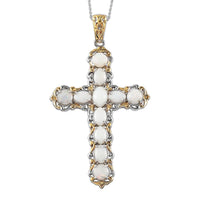 Australian Opal Cross Pendant Necklace 20 Inches in Vermeil Yellow Gold and Platinum Over Sterling Silver 3.10 ctw