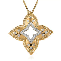 Moissanite Floral 4 Leaf Celestial Clover Pendant Necklace 20 Inches in Vermeil Yellow Gold Over Sterling Silver 0.50 ctw