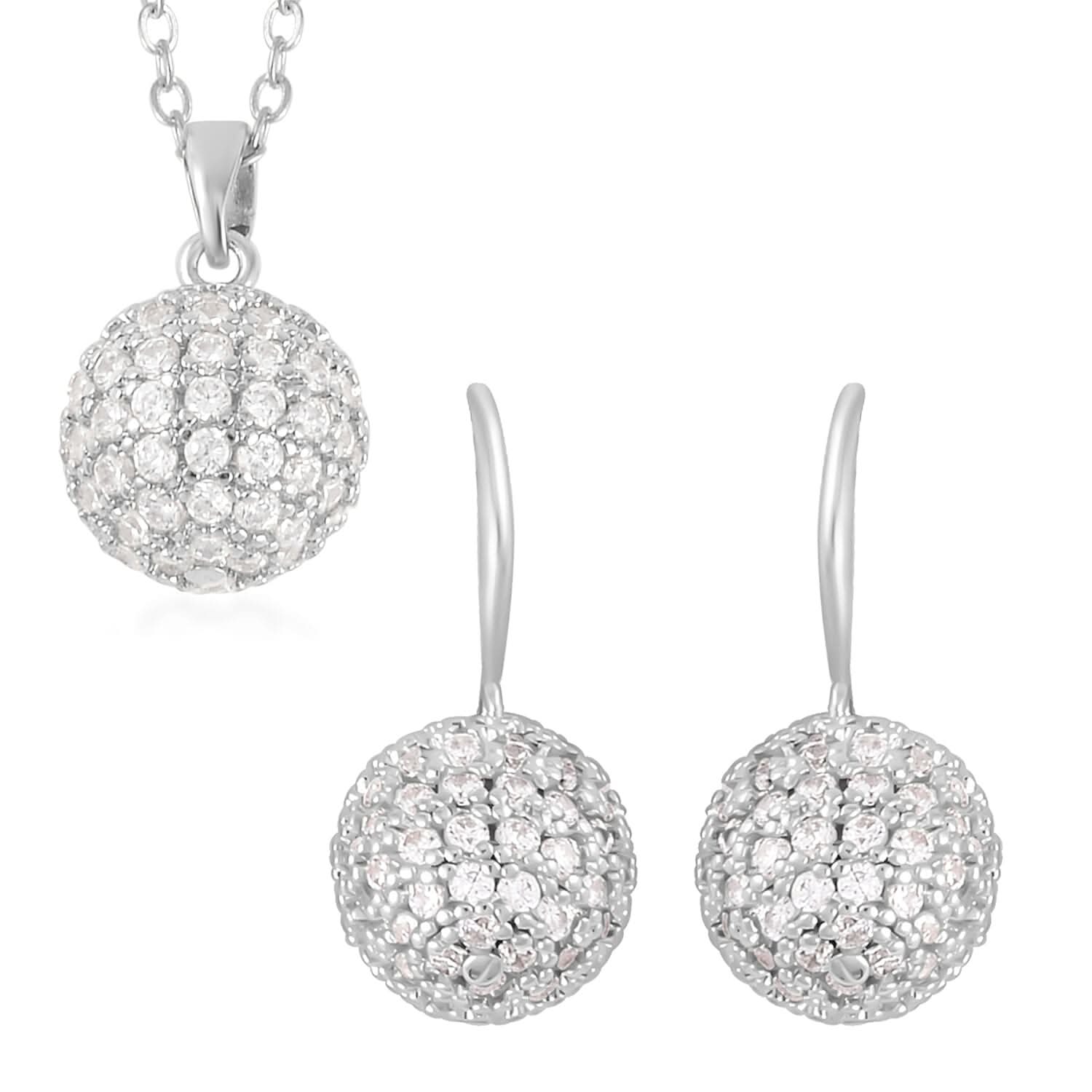 Simulated Diamond Earrings and Pendant Necklace 20-22 Inches in Silvertone 1.20 ctw
