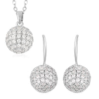 Simulated Diamond Earrings and Pendant Necklace 20-22 Inches in Silvertone 1.20 ctw