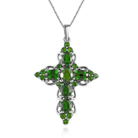 Chrome Diopside Cross Pendant Necklace 20 Inches in Platinum Over Sterling Silver 5.50 ctw