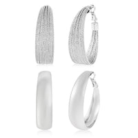 Set of 2 Hoop Earrings in Silvertone